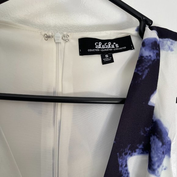 Lulu's Seeing Chic Blue and Ivory Print Skater Dress - Picture 8 of 8